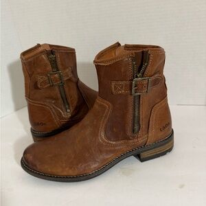 Taos Leather Ankle Boots Brown Side Zip Buckle Women’s Size 39 Comfort Casual